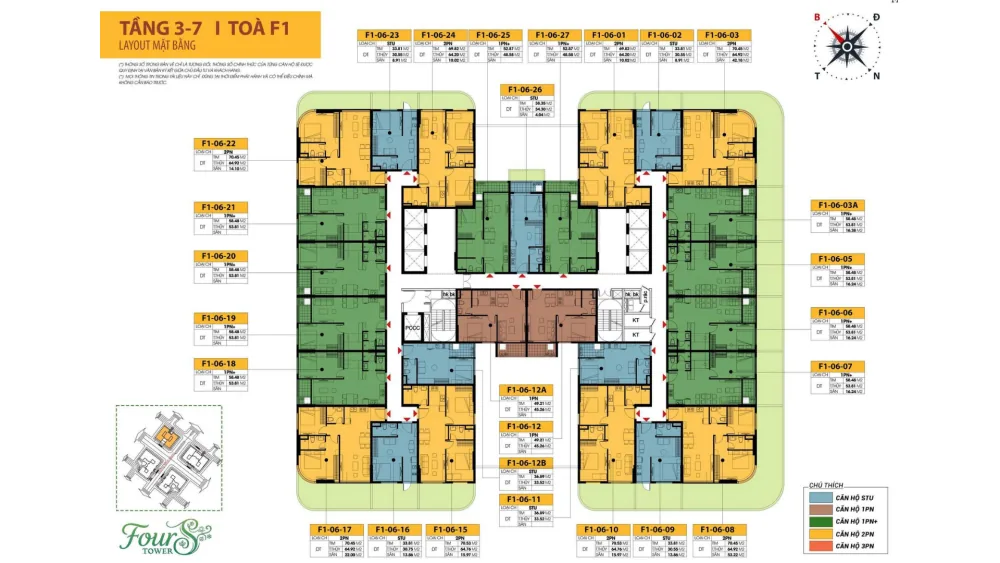 Mặt bằng toà F1, tầng 3 đến tầng 7