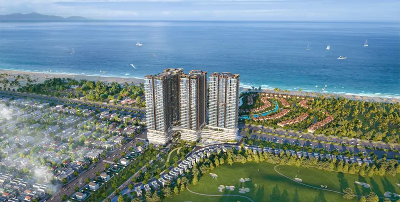 Toàn cảnh dự án nhìn từ trên cao, biển phía xa