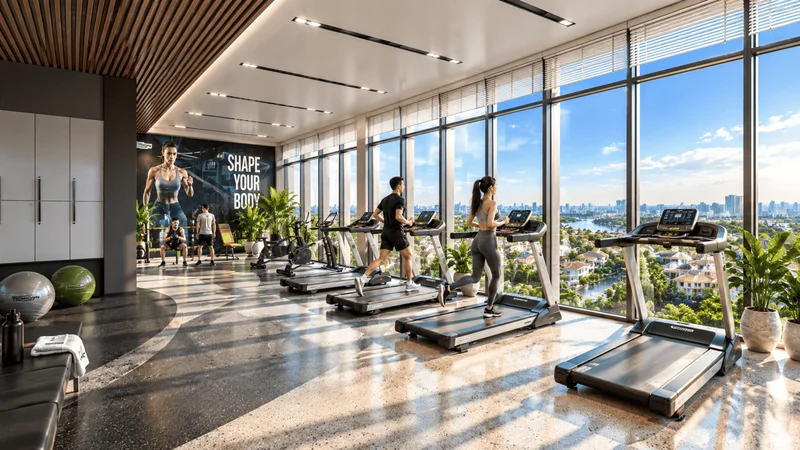 Phòng Gym & Ocean Yoga vách kính tràn cảnh biển