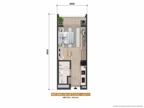 Layout căn hộ Studio Sun Saphia Residence