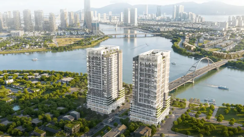Phối cảnh tháp đôi S-Light Tower bên bờ sông Cẩm Lệ