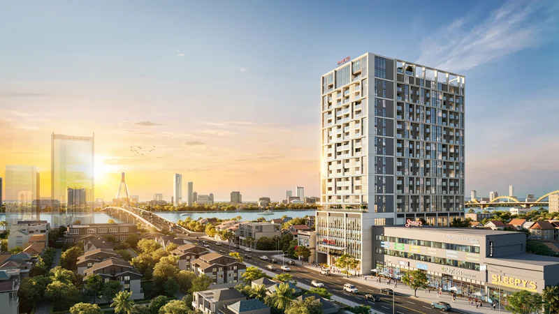 Phối cảnh tổng thể toà tháp Sun Solar Residence bên sông Hàn
