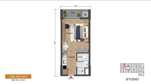 Mặt bằng căn Studio Sun Solar Residence
